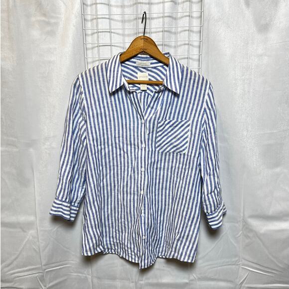 Chicos No Iron Linen Striped Shirt 1 - Picture 2 of 7